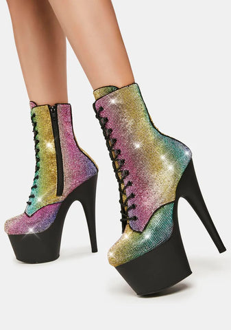 Rainbow Rhinestone Adore-1020 Stiletto Boots