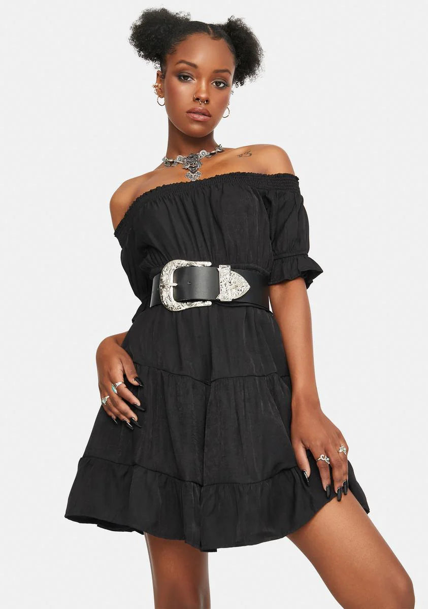 Noir Come Undone Off Shoulder Mini Dress