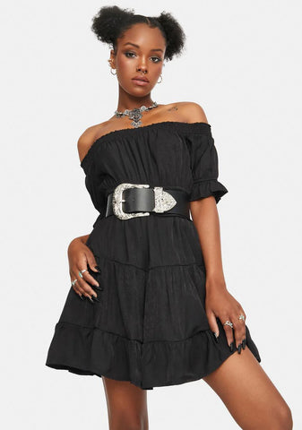 Noir Come Undone Off Shoulder Mini Dress