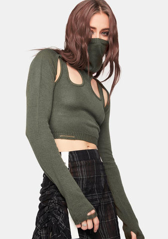 Distortion Olive Knit Cutout Turtleneck Top