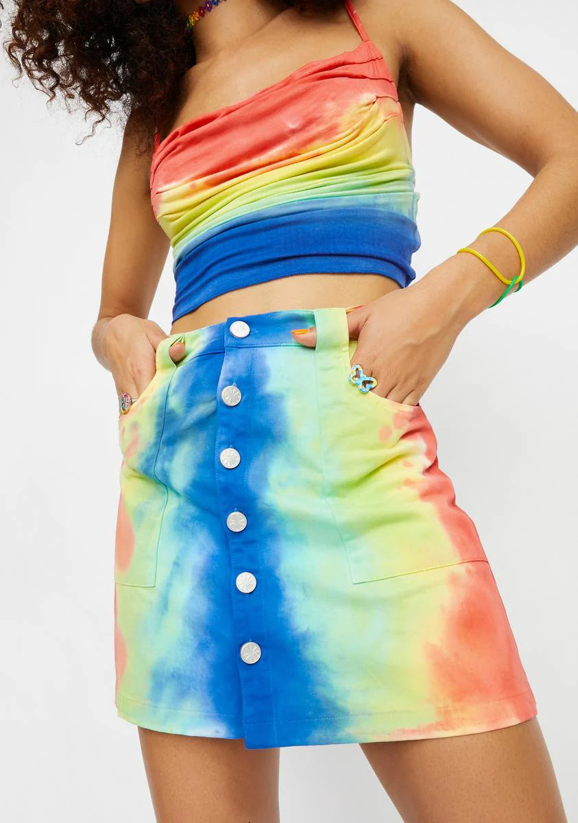 Righteous Mood Rainbow Tie Dye Twill Mini Skirt