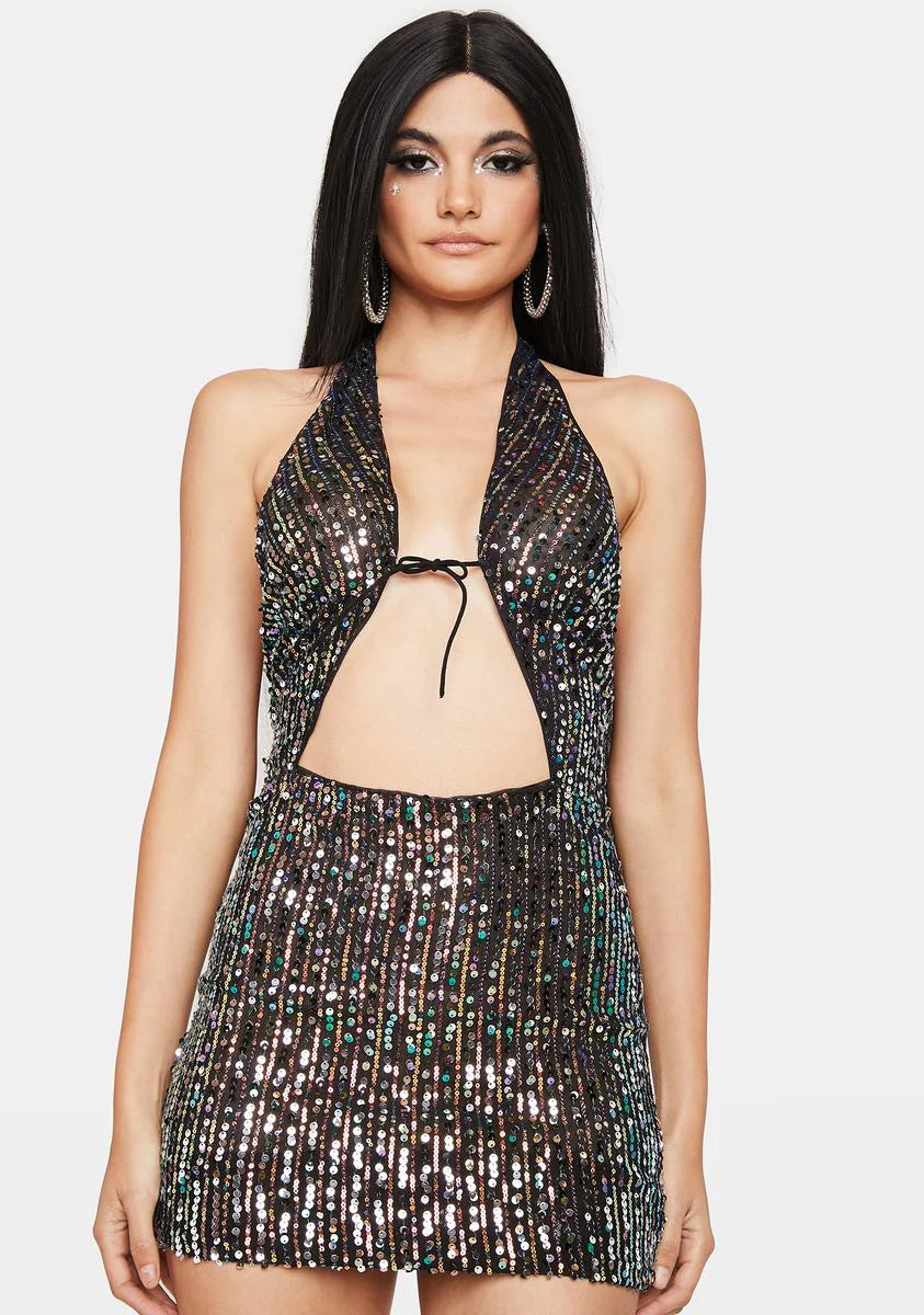 Hit The Club Sequin Halter Dress