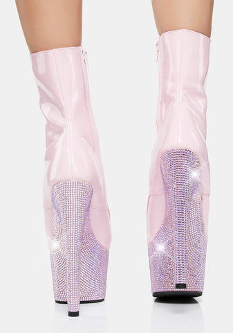 Pink Bejeweled-1021-7 Platform Heels