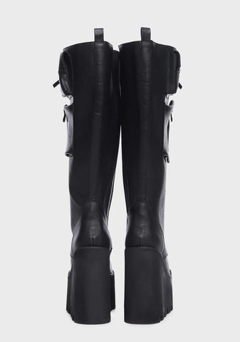 Wide Fit Obsidian Pocket Platform Boots