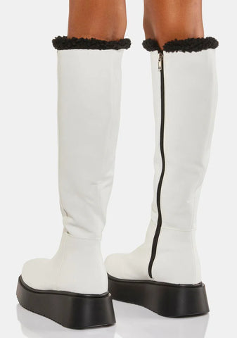 White Different Days Knee High Boots