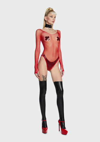 Cherry Frozen Ice Rhinestone Fishnet Bodysuit