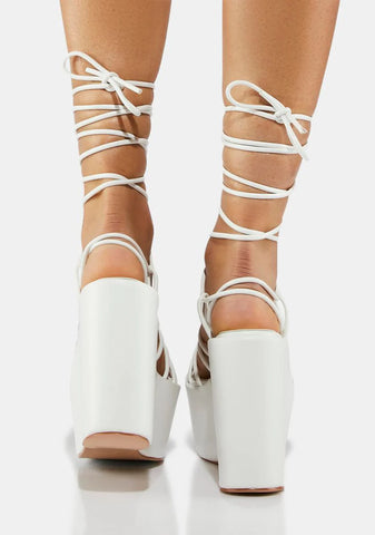 White Nolia Lace Up Platform Wedges