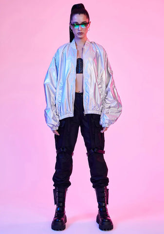 Spaced Out Holographic Bomber Jacket