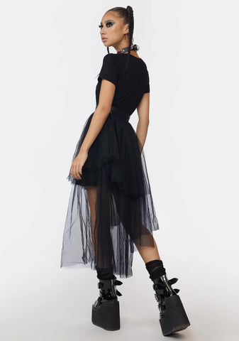 Asymmetric Mesh Hem Midi Dress