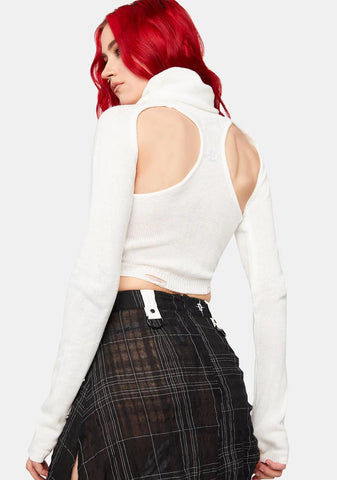 Distortion Off White Knit Cutout Turtleneck Top