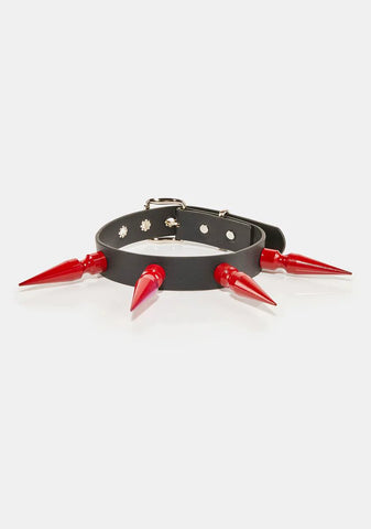 Red Spiked Choker Necklace
