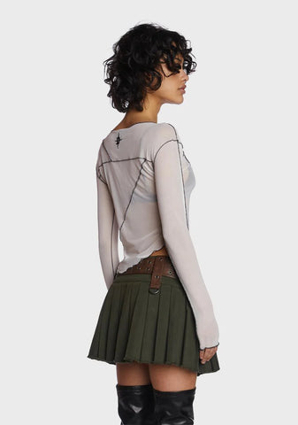 Filter Asymmetrical Mesh Long Sleeve Top