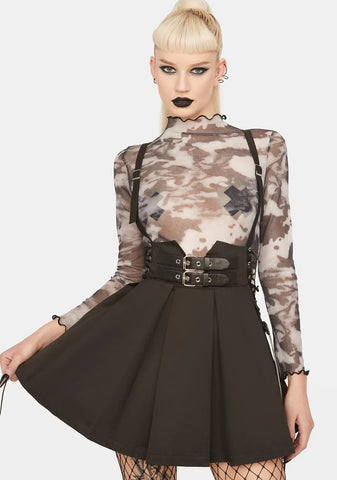 Side Rope Pleated Pinafore Dress