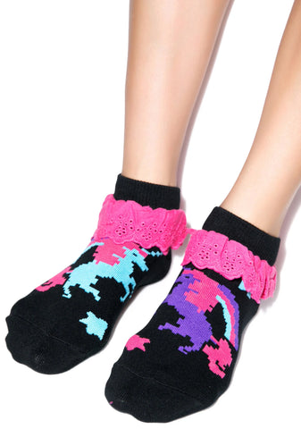 Pixel Unicorn Eyelet Ankle Sock