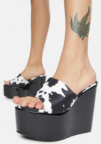 Seen It All Cow Print Platform Wedges