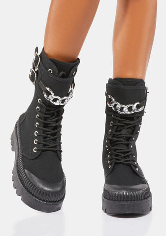 Noir Enough Of Love Combat Boots