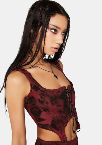 Modulation Red Acid Wash Corset Top