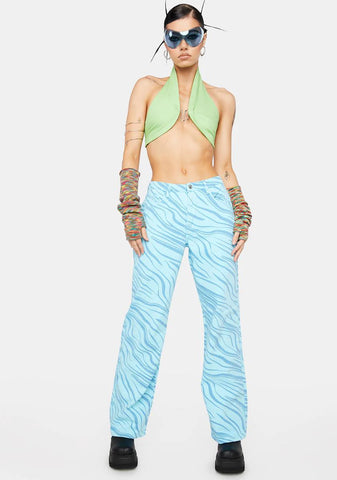 Swirl Print Mid Rise Baggy Boyfriend Jeans