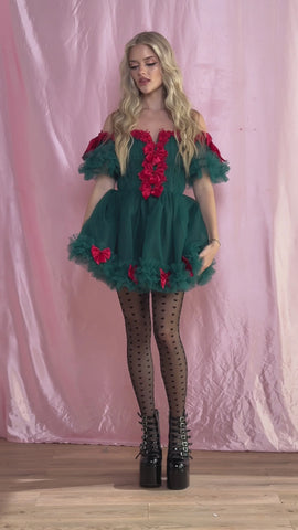 Winter Rose Mini Dress - Green