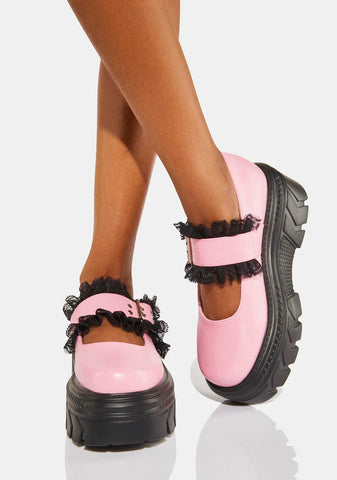 Pink Rococco Corsage Platform Mary Janes