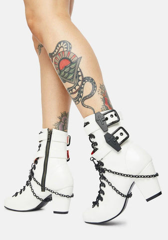 White Lost Tomb Chain Lace Up Boots