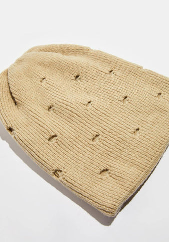 Atmosphere Tan Beanie With Holes