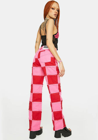 Pink Muse Checkered Jeans