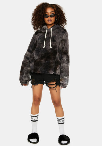 Charcoal In The Middle Sherpa Tie Dye Hoodie