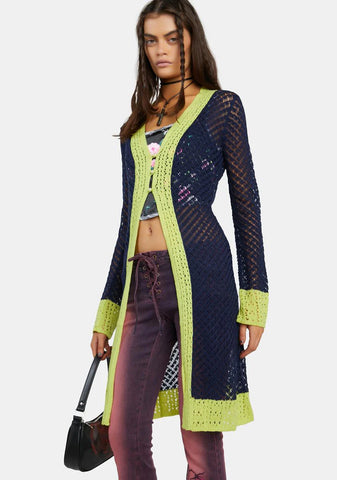 Navy Free Spirit Crochet Duster