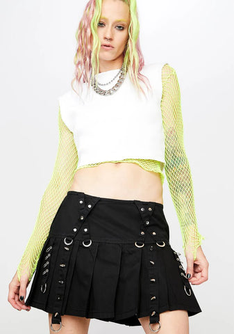 X Pleated Mini Skirt