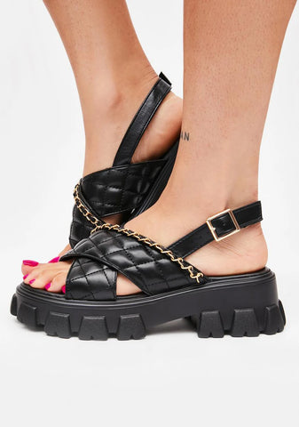 Noir Lie For U Quilted Platform Sandals