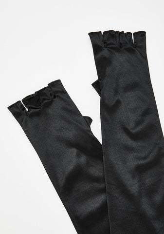 Noir From Afar Satin Gloves