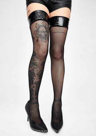 Madame Midnight Thigh High Fishnet Stockings