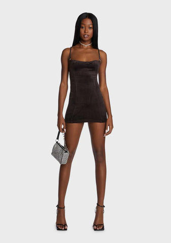 Chocolate Starlet Moments Velour Mini Dress