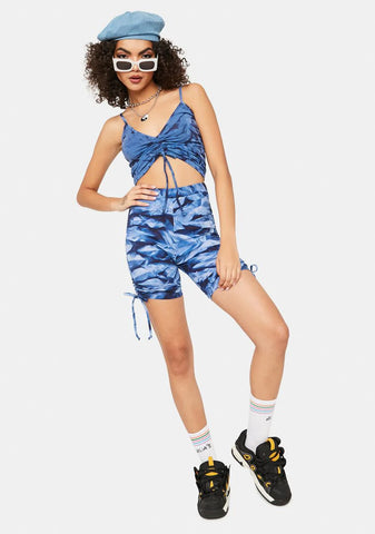 Navy Heat Wave Ruched Biker Shorts