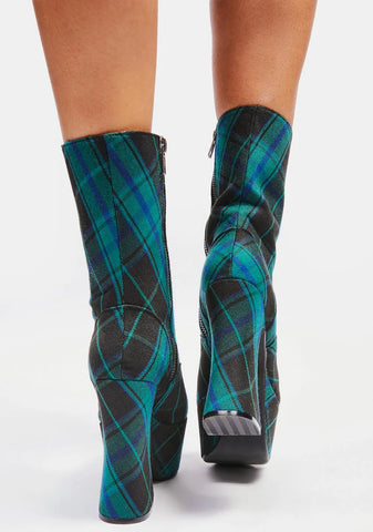 Deathly Bored Plaid Platform Boots