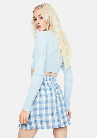 Aqua Playful in Plaid Mini Skirt