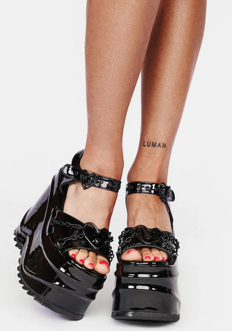 Black Patent Wave Platform Heels