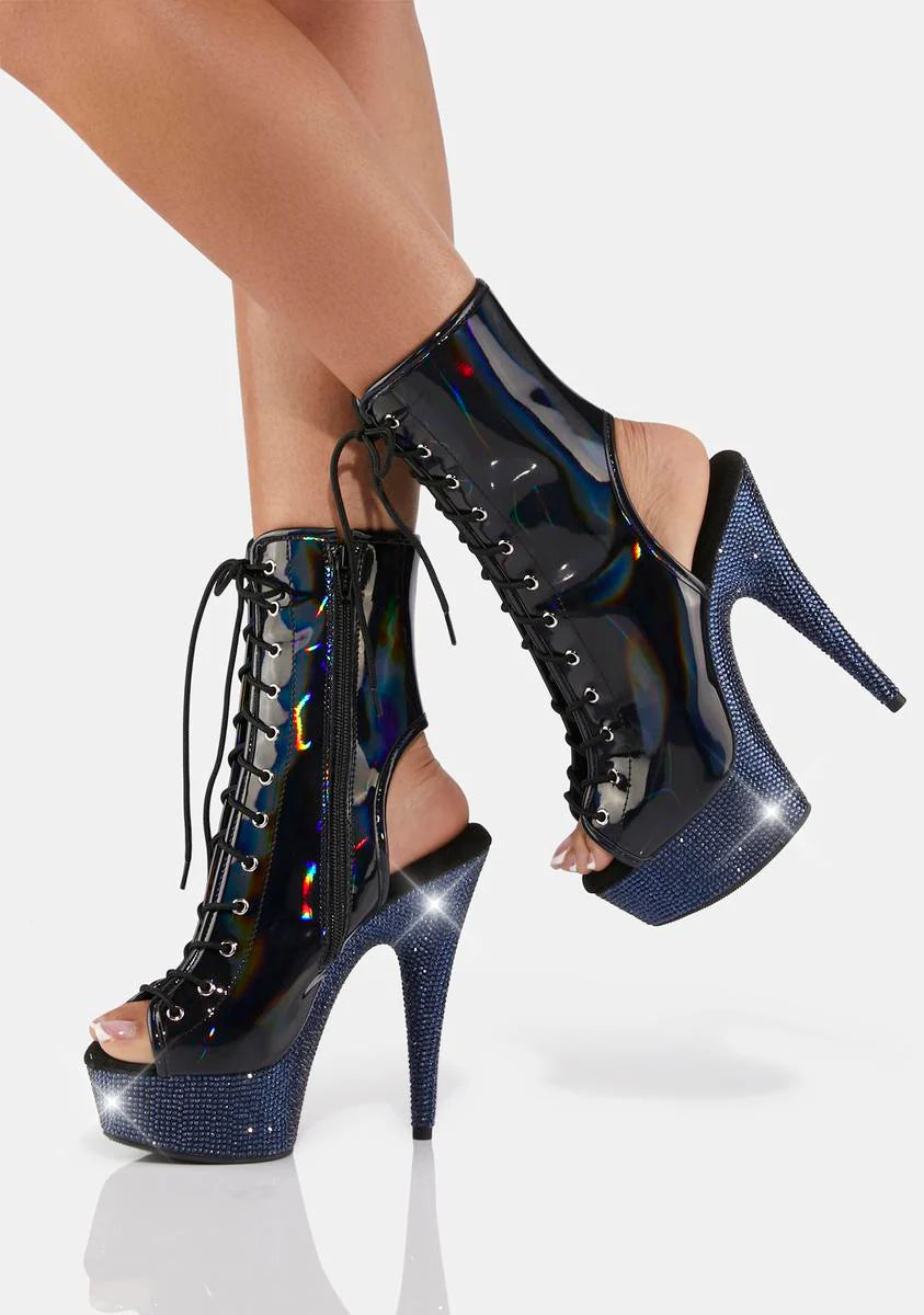 Black Holographic Bejeweled-1016-6 Rhinestone Heels