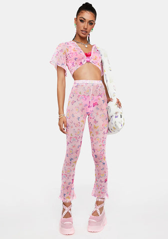 Butterfly O-Ring Crop Top - Pink