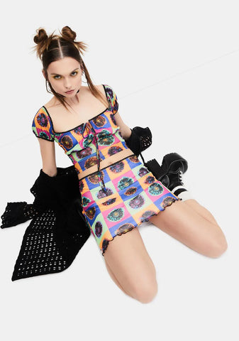 Neo-Psychedelic Mesh Mini Skirt