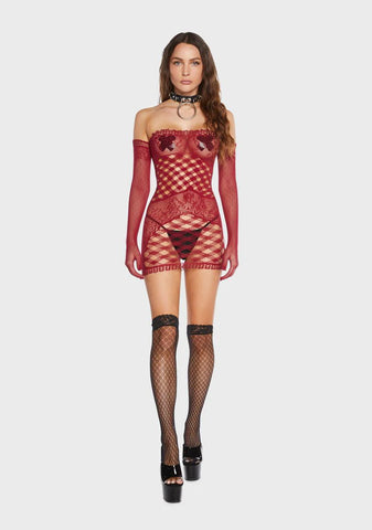 Finally Playtime Bodystocking Dress With Gloves