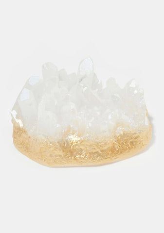 White Aura Quartz Gold Dipped Candle