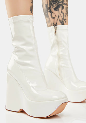 White Patent Amalfi Wedge Boots