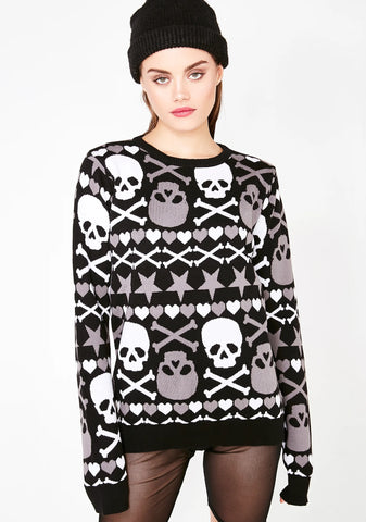 Stars & Skulls Ugly Christmas Halloween Sweater