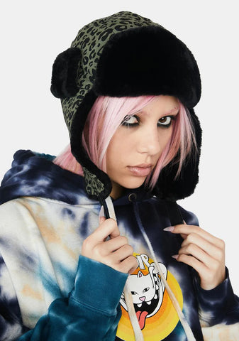 Olive Spotted Aviator Hat