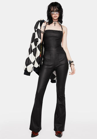 Open Back Faux Leather Jumpsuit