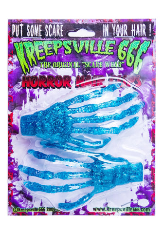 Skeleton Bone Hands Hair Slides - Blue
