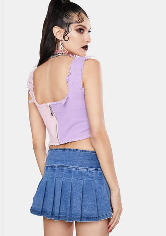 Pastel Patchwork Denim Corset Top