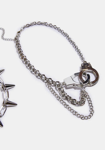 Atmosphere Handcuff And Spike Chain Necklace Set